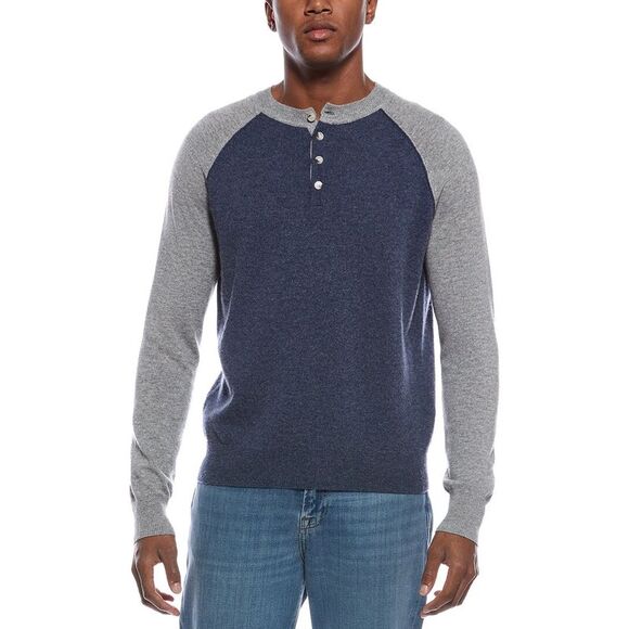Kier + J MensRaglan Colorblocked Wool & Cashmere-Blend Henley, Grey